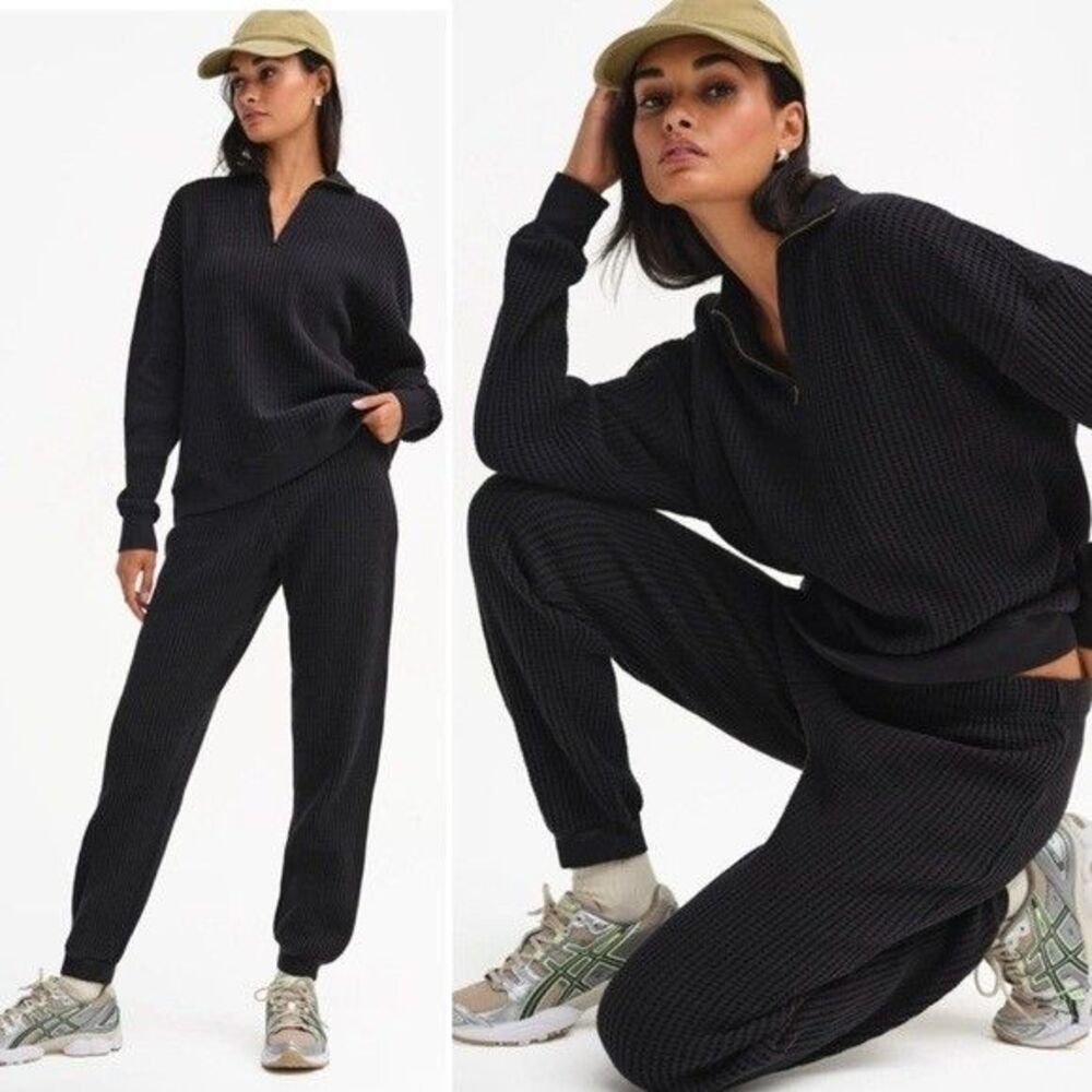MATE THE LABEL WOMEN'S ORGANIC COTTON WAFFLE KNIT JOGGER BLACK SZ XS NWT